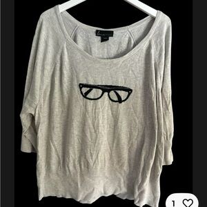 Oatmeal /Gray Sweater with Glasses Design Lane Bryant size 26/28